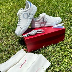 New Salvatore Ferragamo Leather Low Top Men Sneakers “Number” Gancini Logo 10